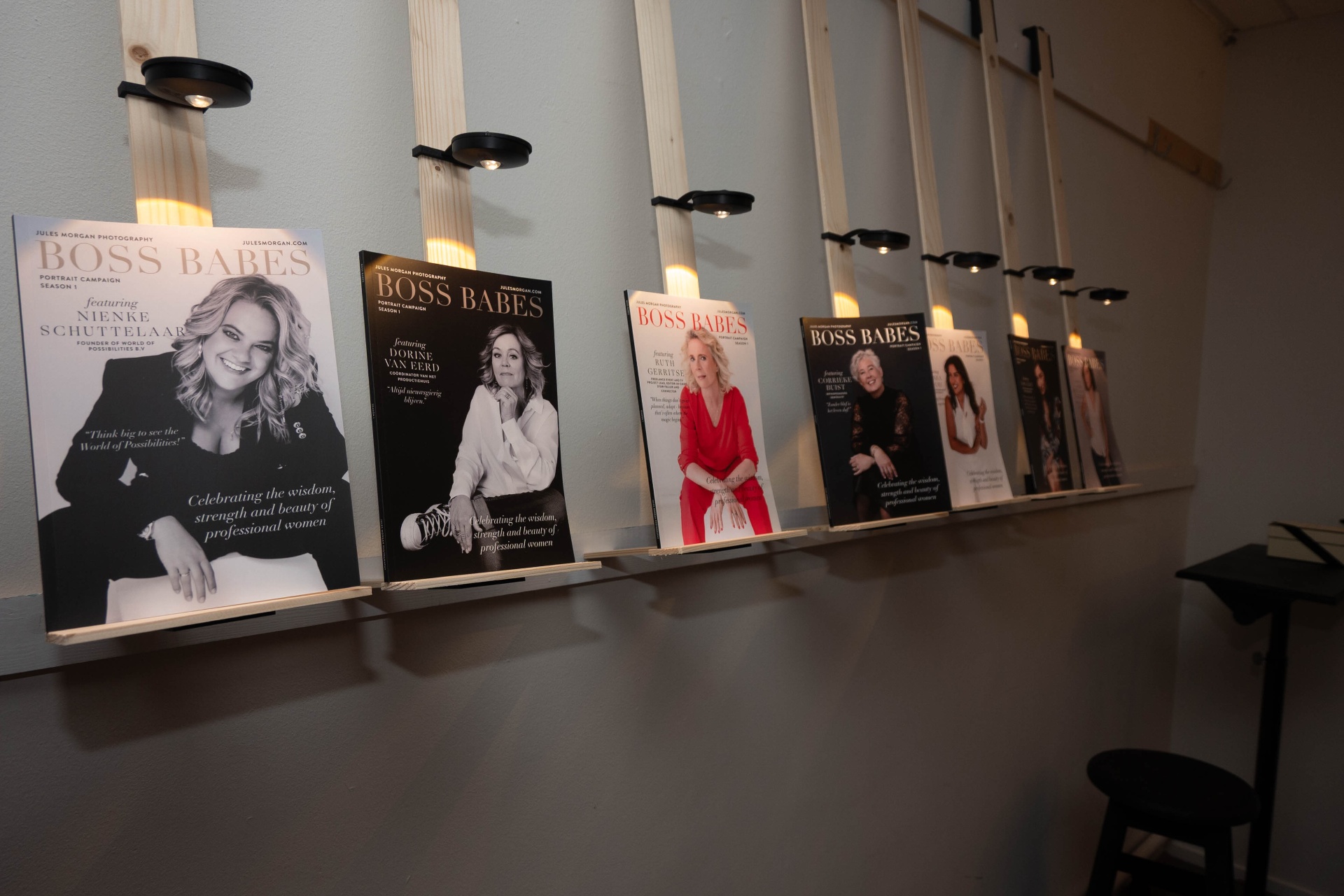 Boss Babes magazine covers on display
